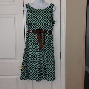 Kim Rogers sleeveless  brown turquoise  dress   Sz 12